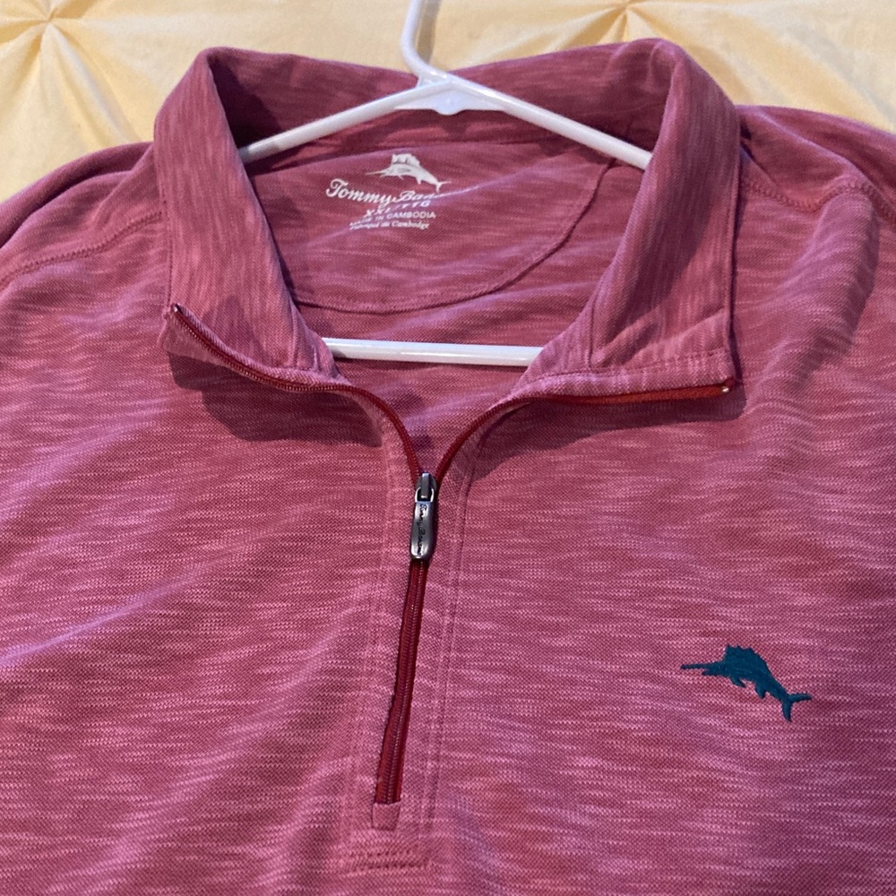 Tommy Bahama Men's Heathered Wine Quarter-Zip Pullover - Picture 2 of 7